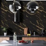 Jig-Tik Contact Paper Waterproof PVC Wallpapers Roll Embossed Europe Style Nordic 3D Sculpture Flower Wall Covering Modern Wall Décor (45L x 300W CM) (Black-2)