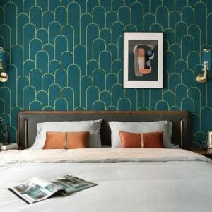 Jig-Tik Contact Paper Waterproof PVC Wallpapers Roll Embossed Europe Style Nordic 3D Sculpture Flower Wall Covering Modern Wall Décor (45L x 300W CM) (Green Gold)