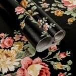 Jig-Tik Contact Paper Waterproof PVC Wallpapers Roll Embossed Europe Style Nordic 3D Sculpture Flower Wall Covering Modern Wall Décor (45L x 300W CM) (Black/)