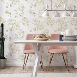 Jig-Tik Contact Paper Waterproof PVC Wallpapers Roll Embossed Europe Style Nordic 3D Sculpture Flower Wall Covering Modern Wall Décor (45L x 300W CM) (White Gold)
