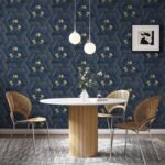 Jig-Tik Contact Paper Waterproof PVC Wallpapers Roll Embossed Europe Style Nordic 3D Sculpture Flower Wall Covering Modern Wall Décor (45L x 300W CM) (Blue 6192)