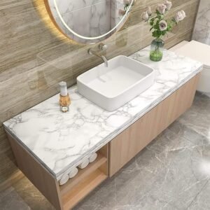 Jig-Tik New Vinyl Marble Wallpaper Peel and Stick Waterproof Wallpaper (60W * 200L CM) (JKE-WhiteMarble)