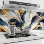 Jig-Tik Marble Wallpaper Oil Proof Waterproof Kitchen countertop, Living Rooms, Bedrooms, Hotel, Cafes Furniture (60W * 200L CM) (Blue 53)