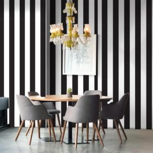 Jig-Tik Achromatic Stripes Print Wall Stickers | Self Adhesive Black and White Wallpaper for Wall – Effortless Home Décor | Waterproof & Scratch Resistant | Easy Installation | (45L x 300W CM) (JKE-BlackWhite)