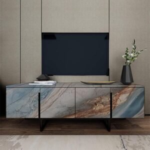 Jig-Tik Marble Wallpaper | Oil Proof & Waterproof | Vinyl Peel and Stick Wallpaper for Kitchen Countertops, Living Rooms, Bedrooms, Hotels & Cafés Furniture (60W × 200L CM) (Blue Brown)