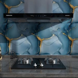 Jig-Tik Marble Wallpaper | Oil Proof & Waterproof | Vinyl Peel and Stick Wallpaper for Kitchen Countertops, Living Rooms, Bedrooms, Hotels & Cafés Furniture (60W × 200L CM) (Blue 81)