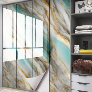 Jig-Tik Marble Wallpaper Oil Proof Waterproof Kitchen countertop, Living Rooms, Bedrooms, Hotel, Cafes Furniture (60W * 200L CM) (Aqua Blue 52)