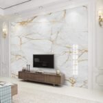 Jig-Tik New Vinyl Marble Wallpaper Peel and Stick Waterproof Wallpaper (60W * 200L CM) (JKE-goldWhite)
