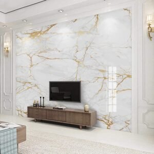 Jig-Tik New Vinyl Marble Wallpaper Peel and Stick Waterproof Wallpaper (60W * 200L CM) (JKE-goldWhite)