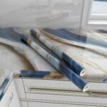 Jig-Tik Marble Wallpaper | Oil Proof & Waterproof | Vinyl Peel and Stick Wallpaper for Kitchen Countertops, Living Rooms, Bedrooms, Hotels & Cafés Furniture (60W × 200L CM) (White Blue)