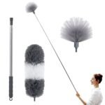 Jig-Tik Microfiber Feather Duster with Extendable Pole | 100" Telescopic Cobweb Cleaner | Flexible, Washable, and Bendable Dusting Tool for Home & Office (JKE-Dusr-2In1) (Gray White)