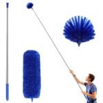 Jig-Tik 2-in-1 Microfiber Feather Duster with Extendable Pole | 100" Telescopic Cobweb Duster for Ceiling, Fan & Home Cleaning (Blue)