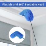 Jig-Tik Microfiber Feather Duster with Extendable Pole | 100" Long Telescopic Cobweb & Ceiling Cleaner with Bendable Head (Blue)