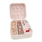 Jig-Tik Faux Leather Mini Jewelry Travel Case | Small Travel Jewelry Organizer Box for Rings, Earrings, Necklaces & Bracelets | Portable Jewelry Storage Box (White)