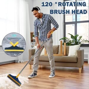 Jig-Tik 2-in-1 Tiles Cleaning Brush with Wiper | Long Handle 120° Rotating Bathroom & Floor Cleaning Brush for Home, Kitchen & Tiles