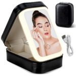 Small Travel LED Makeup Mirror Case with 3 Adjustable Color Light Settings, Dust-Proof Jewelry Box, Mini Cosmetic Train Case Ideal for Short Trips, White, Cosmetic Bag with Led Mirror